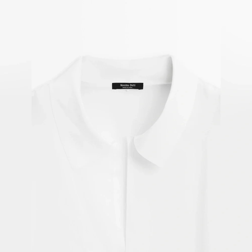 NWT. Massimo Dutti White100% Viscose Flowing Shirt with Polo Collar. Size S, M.